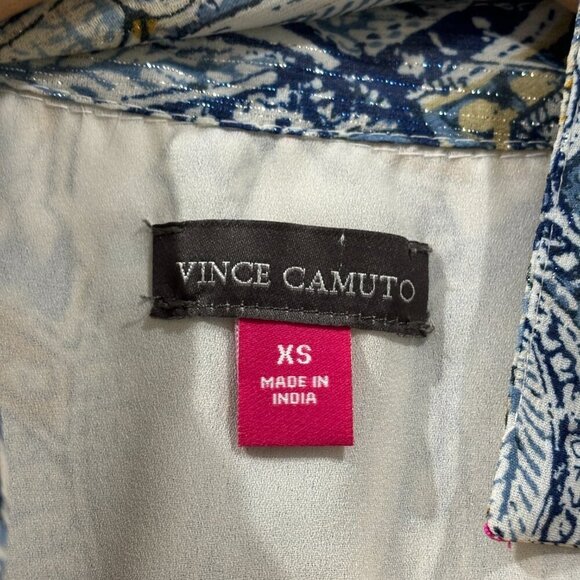 VINCE CAMUTO Paisley Print Wrap Midi Dress Sz XS Blue Yellow V Neck Collared NWT - Picture 5 of 9